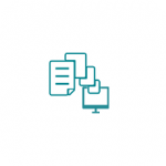 Ícone de vários documentos saindo da tela de um computador.