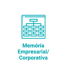 Ícone de uma tela de navegador contendo um diagrama, abaixo os escritos "Memória Empresarial/Corporativa".